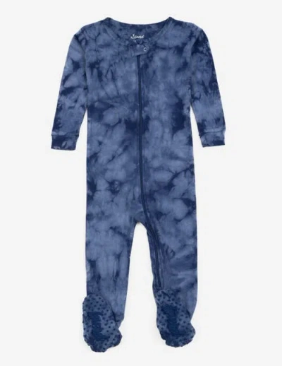Leveret Kids Footed Tie Dye Cotton Matching Family Pajamas In Blue