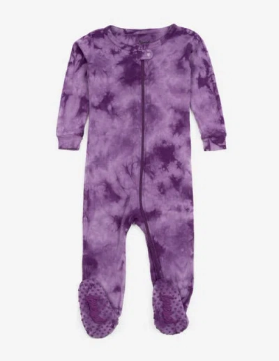Leveret Kids Footed Tie Dye Cotton Matching Family Pajamas In Purple