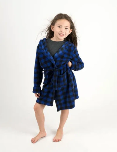 Leveret Kids Printed Fleece Hooded Robe In Blue