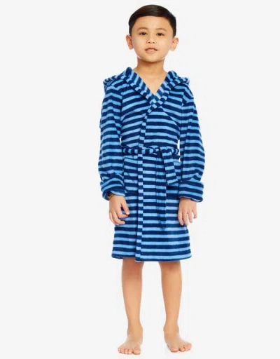 Leveret Kids Printed Fleece Hooded Robe In Blue