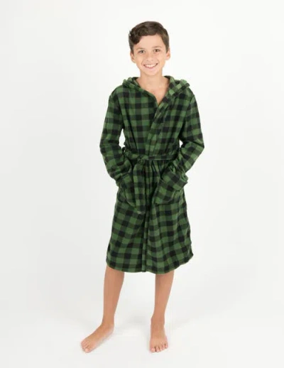 Leveret Kids Printed Fleece Hooded Robe In Green