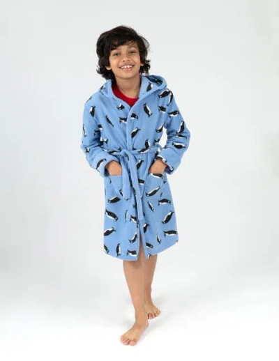 Leveret Kids Printed Fleece Hooded Robe In Multi