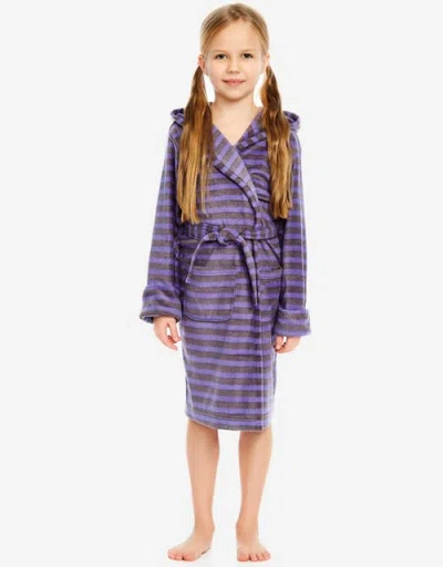 Leveret Kids Printed Fleece Hooded Robe In Purple