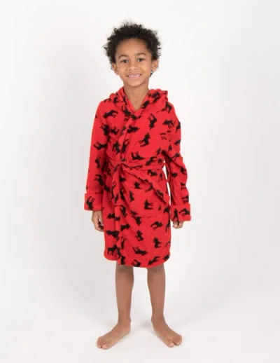 Leveret Kids Printed Fleece Hooded Robe In Red