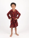 Leveret Kids Printed Fleece Hooded Robe In Red