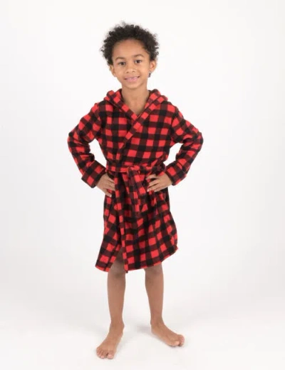 Leveret Kids Printed Fleece Hooded Robe In Red