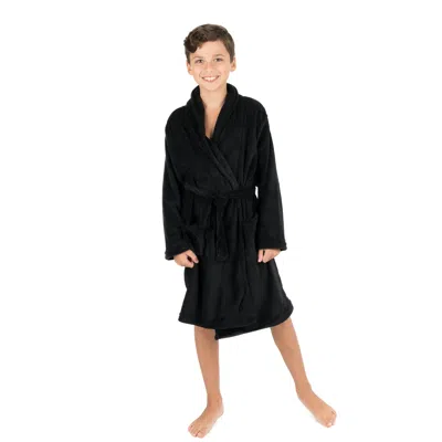 Leveret Kids Shawl Collar Fleece Robe In Black