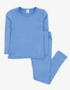 Leveret Kids Solid Thermal Pajamas In Blue