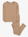 Leveret Kids Solid Thermal Pajamas In Brown