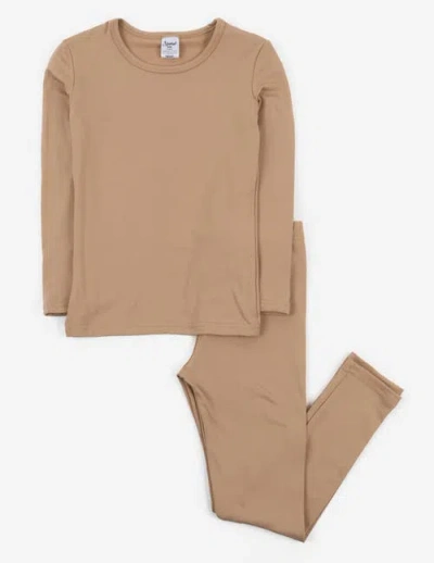 Leveret Kids Solid Thermal Pajamas In Brown