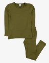 Leveret Kids Solid Thermal Pajamas In Green
