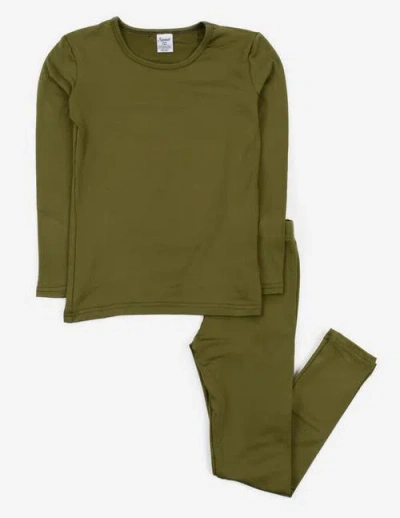 Leveret Kids Solid Thermal Pajamas In Green