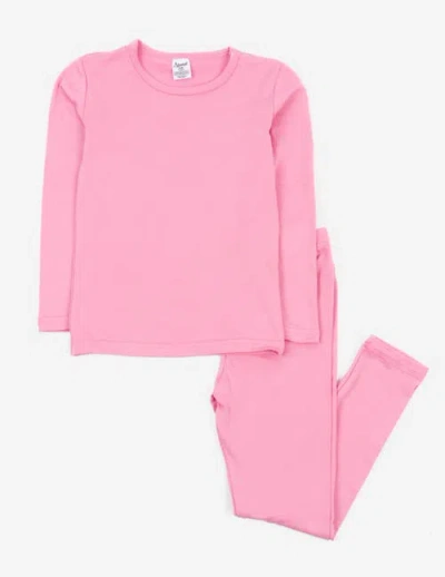 Leveret Kids Solid Thermal Pajamas In Pink