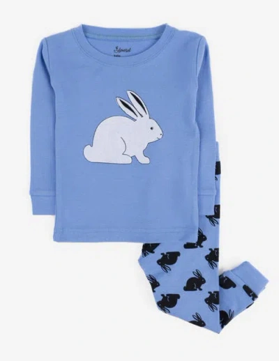 Leveret Kids Two-piece Cotton Easter Matching Family Pajamas, Bunny Prints In Blue
