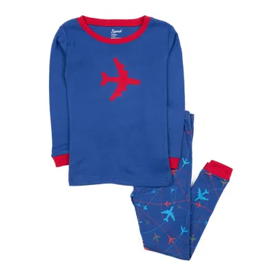 Leveret Kids Two Piece Cotton Pajamas Airplane In Multi