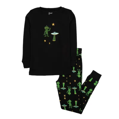 Leveret Kids Two Piece Cotton Pajamas Alien In Multi