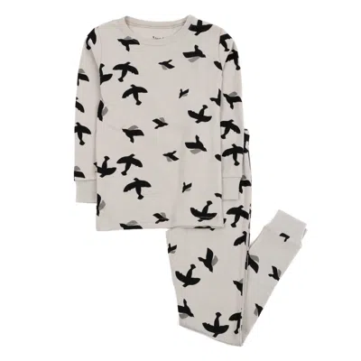 Leveret Kids Two Piece Cotton Pajamas Bird Gray In Grey