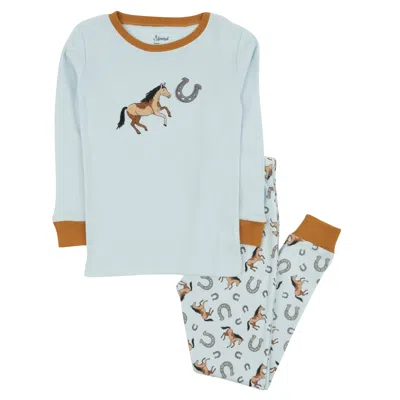 Leveret Kids Two Piece Cotton Pajamas Blue Horse