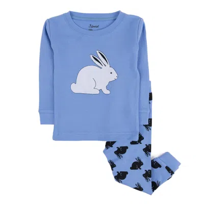 Leveret Kids Two Piece Cotton Pajamas Bunny Blue