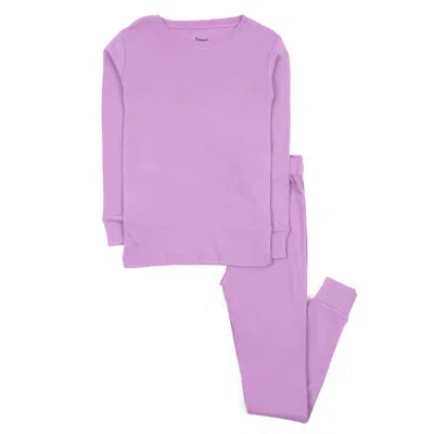 Leveret Kids Two Piece Cotton Pajamas Classic Solid Color In Purple