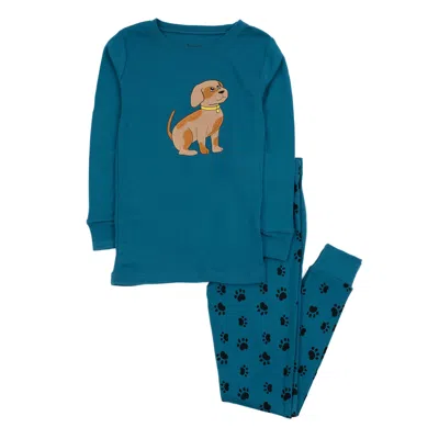 Leveret Kids Two Piece Cotton Pajamas Dog Paw Blue