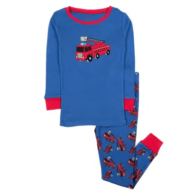 Leveret Kids Two Piece Cotton Pajamas Fire Truck In Multi