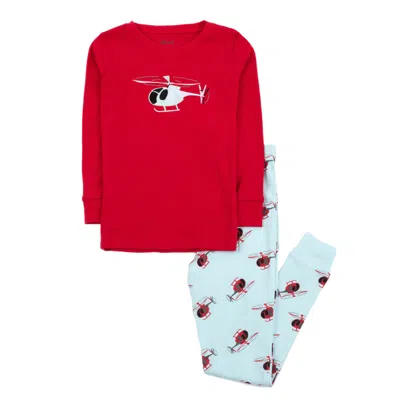Leveret Kids Two Piece Cotton Pajamas Helicopter Red