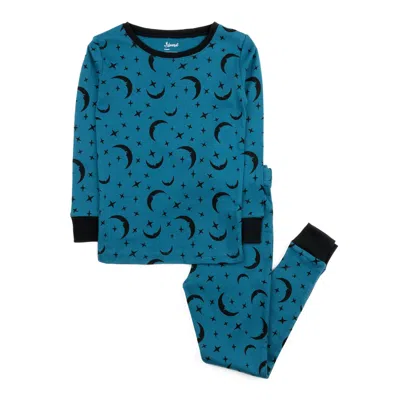 Leveret Kids Two Piece Cotton Pajamas Moon In Multi
