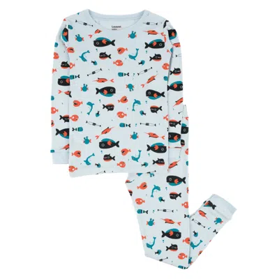 Leveret Kids Two Piece Cotton Pajamas Overall Sharks In Blue