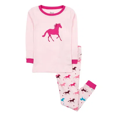 Leveret Kids Two Piece Cotton Pajamas Show Horse In Multi