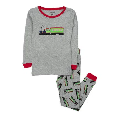 Leveret Kids Two Piece Cotton Pajamas Train In Multi