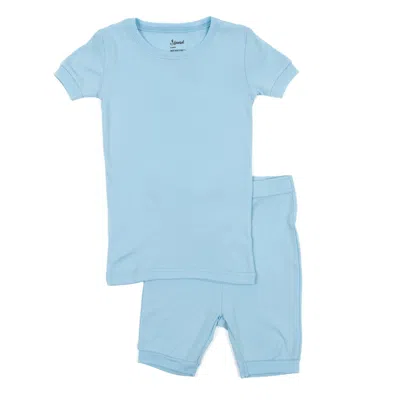Leveret Kids Two Piece Cotton Short Pajamas Classic Solid Color In Blue