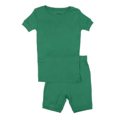 Leveret Kids Two Piece Cotton Short Pajamas Classic Solid Color In Green