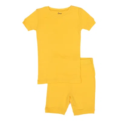 Leveret Kids Two Piece Cotton Short Pajamas Classic Solid Color In Yellow