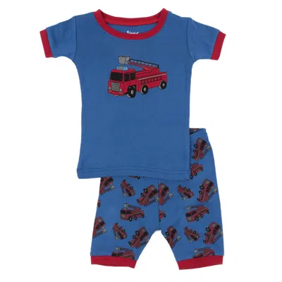 Leveret Kids Two Piece Cotton Short Pajamas Fire Truck In Multi