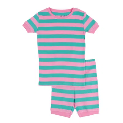 Leveret Kids Two Piece Cotton Short Pajamas Girls Striped In Pink