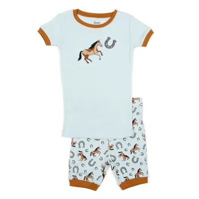 Leveret Kids Two Piece Cotton Short Pajamas Horse Boys In Blue