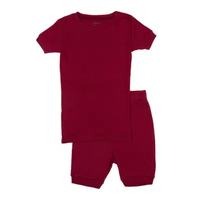 Leveret Kids Two Piece Cotton Short Pajamas Neutral Solid Color In Red