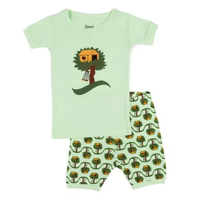 Leveret Kids Two Piece Cotton Short Pajamas Picnic Tree In Multi