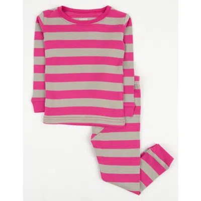 Leveret Kids Two-piece Striped Cotton Matching Family Pajamas In Pink