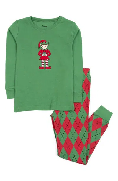 Leveret Kids Two-piece Cotton Matching Family Holiday Pajamas, Argyles & Holiday Prints In Green