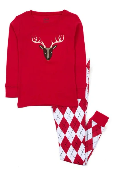 Leveret Kids Two-piece Cotton Matching Family Holiday Pajamas, Argyles & Holiday Prints In Red