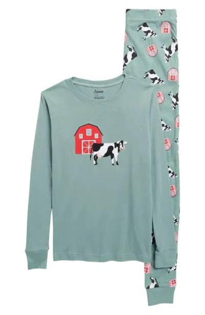 Leveret Kids Two-piece Cotton Printed Matching Family Pajamas, Animal Friends In Green