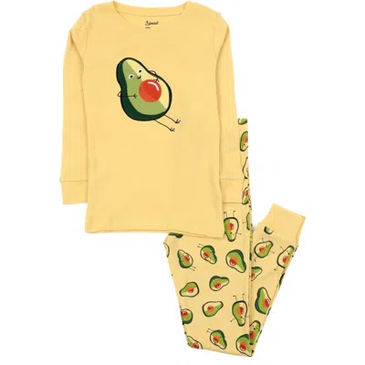 Leveret Kids Two-piece Cotton Printed Matching Family Pajamas, Playful Graphics In Yellow