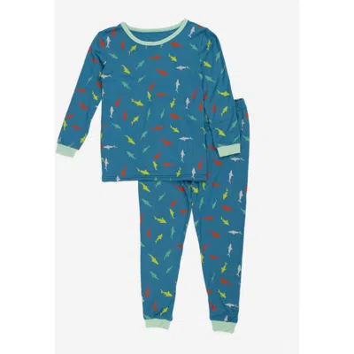 Leveret Kids Viscose Matching Family Holiday Pajamas, Reindeer & Polar Bear Prints In Blue