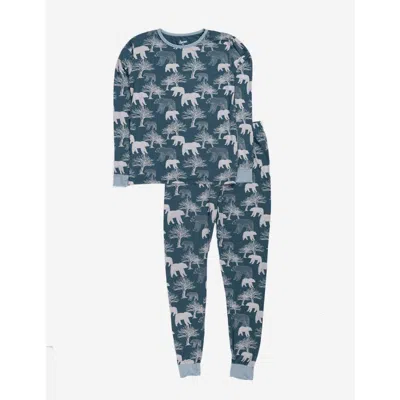 Leveret Kids Viscose Matching Family Holiday Pajamas, Reindeer & Polar Bear Prints In Blue