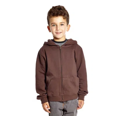 Leveret Kids Zipper Cotton Hoodie Neutral Solid Color In Brown