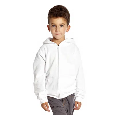 Leveret Kids Zipper Cotton Hoodie Neutral Solid Color In White