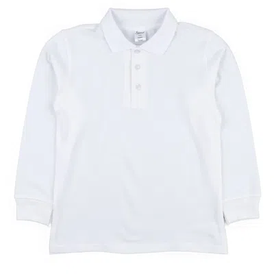 Leveret Kids' Long Sleeve Cotton Polo Shirt Neutral Solid Color In White