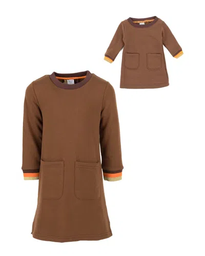 Leveret Matching Girls & Doll Dress In Brown